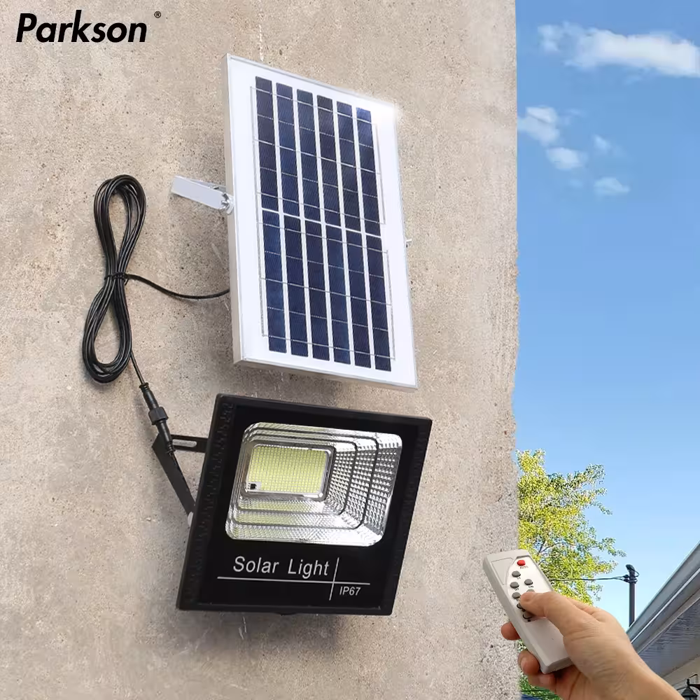 Solar-powered LED spotlight with remote control