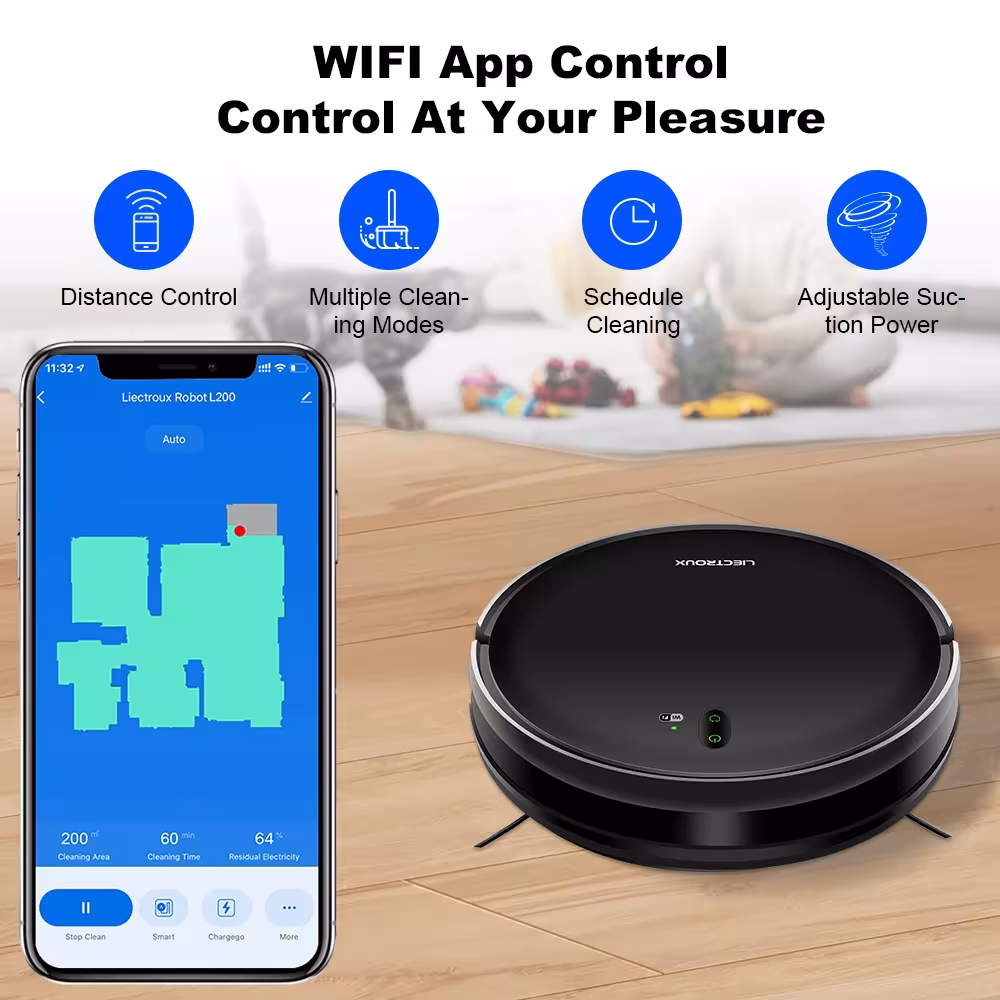 Robot aspirateur LIECTROUX L200 avec nettoyage humide et contrôle WiFi