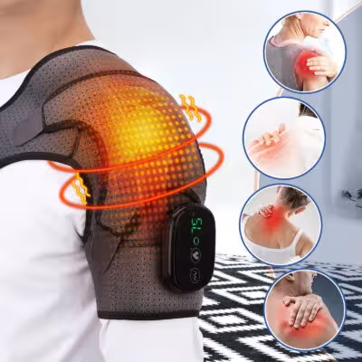 Cinta eléctrica de masaje para hombros con función de vibración y soporte que emite calor