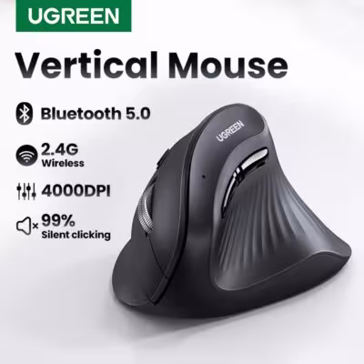 UGREEN Vertical Mouse Bluetooth sans fil 5.0 2.4G Ergonomic 4000DPI 6 Boutons silencieux