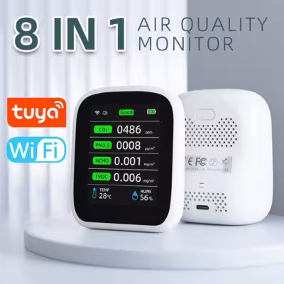 Tuya WIFI 8 In 1 monitor di qualità dell'aria CO2 HCHO TVOC PM dispositivo di prova