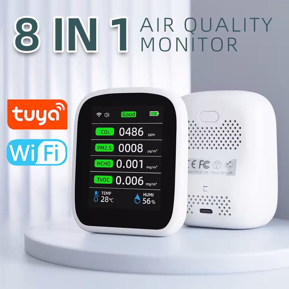 Tuya WIFI 8 In 1 Luftqualitätsmonitor CO2 HCHO TVOC PM Testgerät