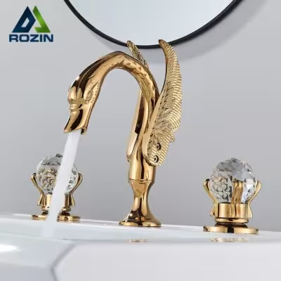 Rozin Gold Swan vonios kriauklės maišytuvas su kristalų rankenomis