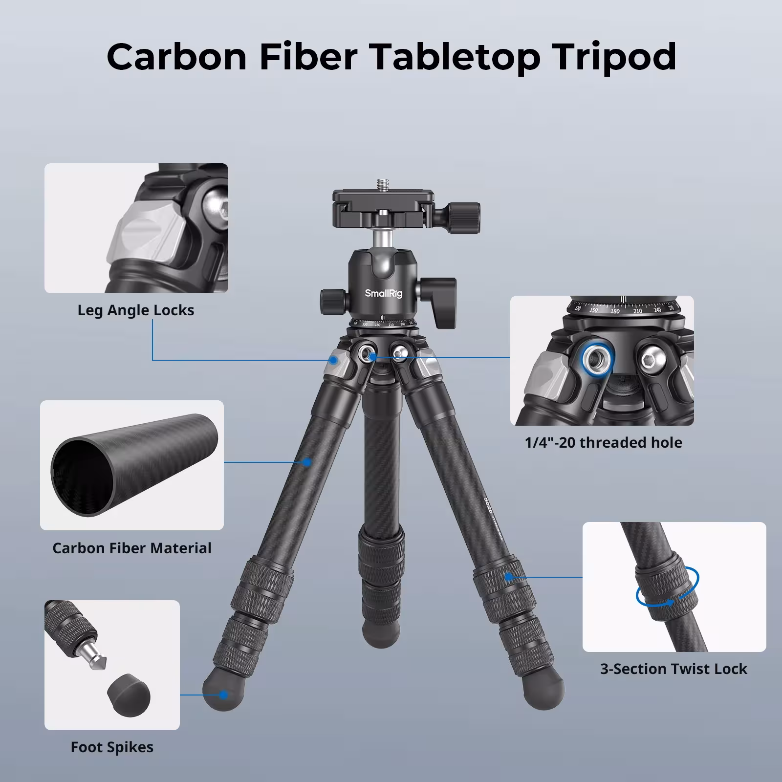 Trípode de bolsillo SmallRig de fibra de carbono con rótula de 5 kg