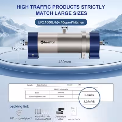 Wheelton visam namui vandens filtro sistema 3000L/h SUS304 ultrafiltracijos valytuvas