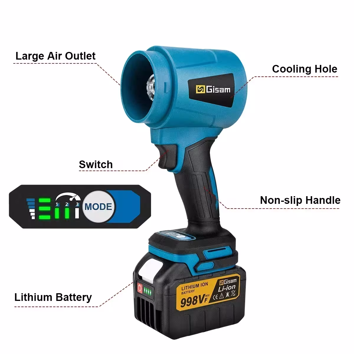 Gisam 400M/s Soffiatore Elettrico Brushless Jet Fan 300000RPM Turbina Portatile per Foglie per Batteria Makita 18V