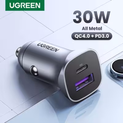 Samochodowa ładowarka szybkiego ładowania UGREEN USB Type C PD 30W z dwoma portami
