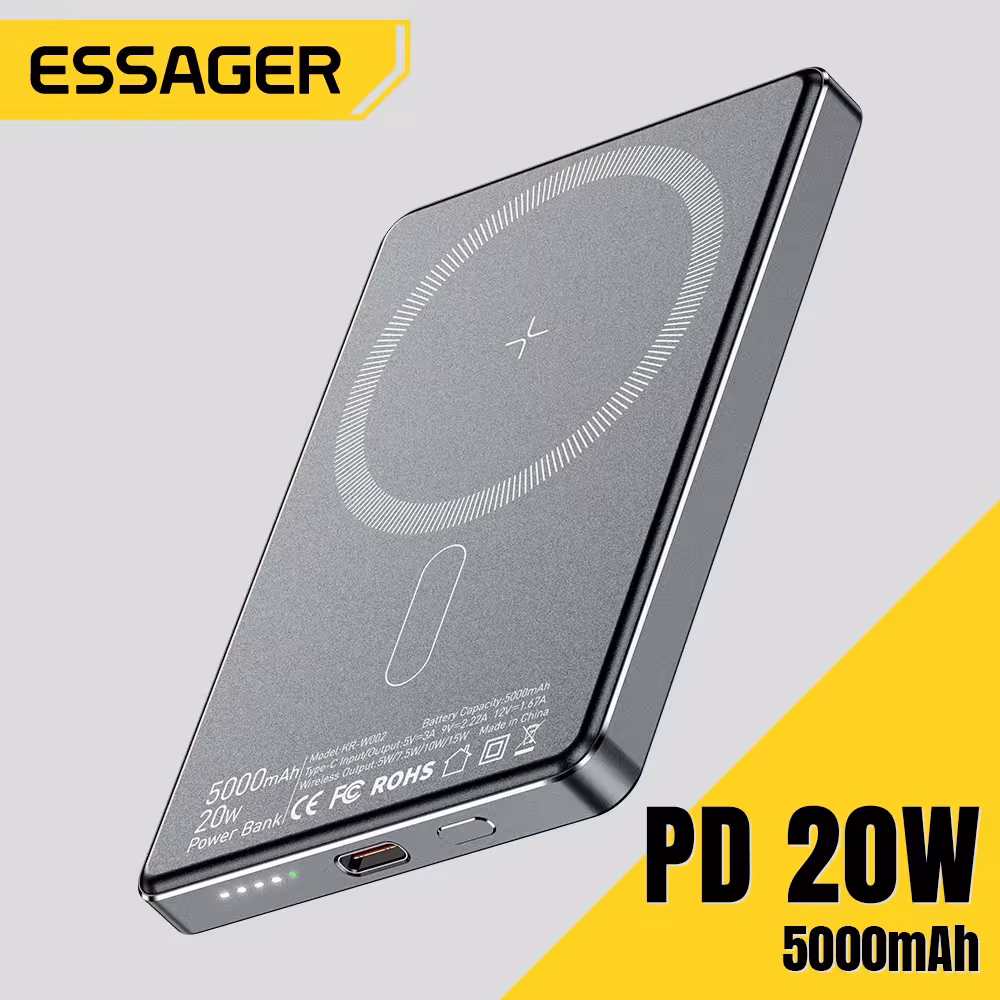 Essaker Thin Wireless Power Bank magnétique 20W 5000 mAh charge rapide portable pour iPhone