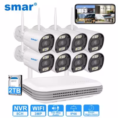 SMAR sans fil CCTV WiFi Caméra 3MP HD 8CH NVR video surveillance set