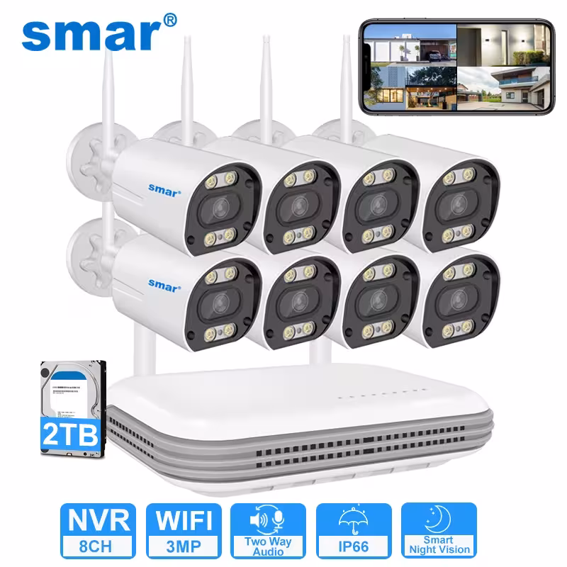 SMAR Cámara inalámbrica CCTV WiFi Cámara 3MP HD 8CH NVR