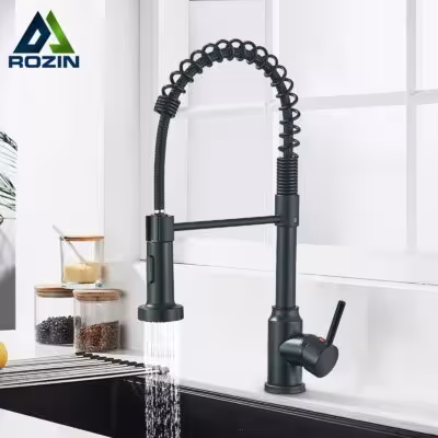 Robinet de cuisine flexible noir rotation 360° eau chaude froide
