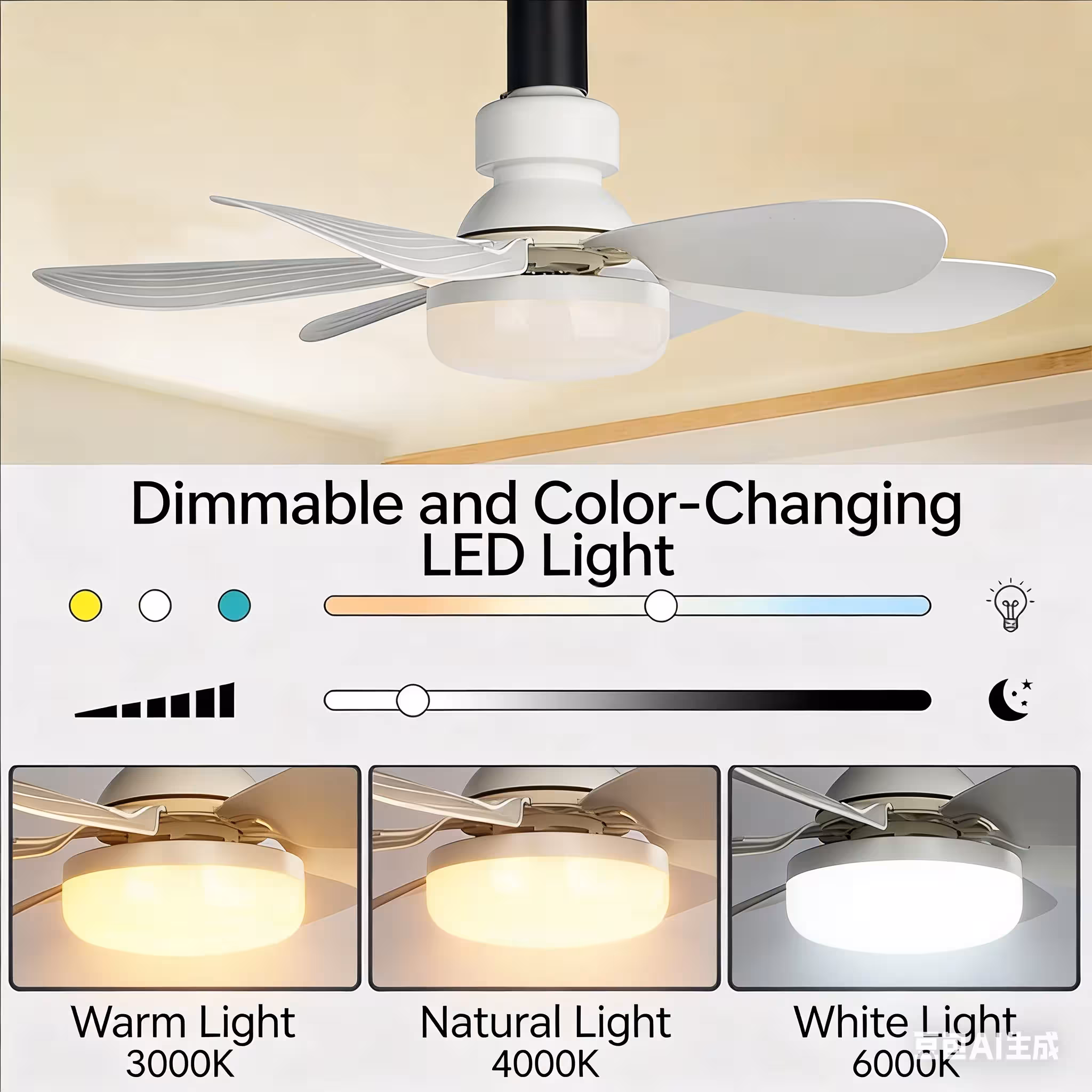 Ventilatore a soffitto LED 30W con luce E27