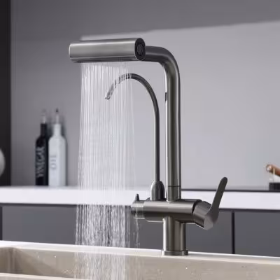 Rubinetto da cucina con 4 modalità e rotazione a 360 gradi grigio