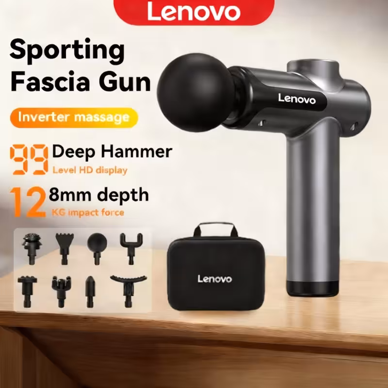 Pistola de masaje inalámbrica potente Lenovo con 8 cabezales de masaje