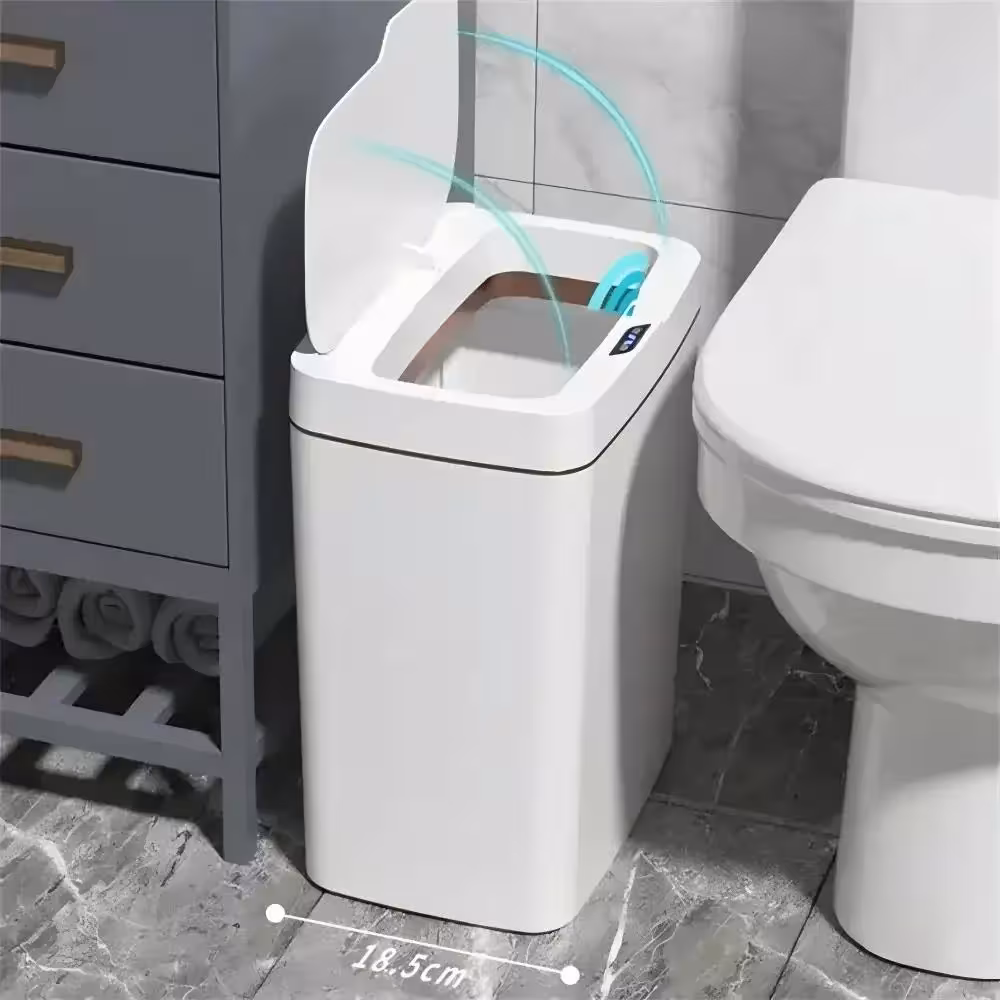 White Wire-Free 15L Smart Sensor Trash Can with Automatic Bag Change
