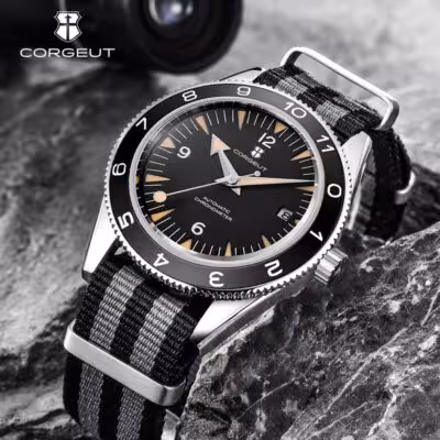 Reloj automático japonés luminoso para hombre de 41 mm con cristal de zafiro, resistente al agua hasta 100 m y correa de nailon.