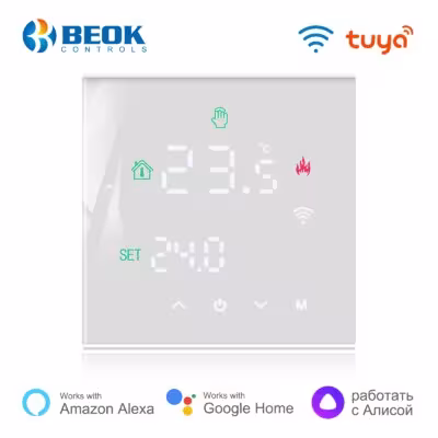 Termostato inteligente WiFi Beok blanco Tuya para calefacción inteligente del hogar