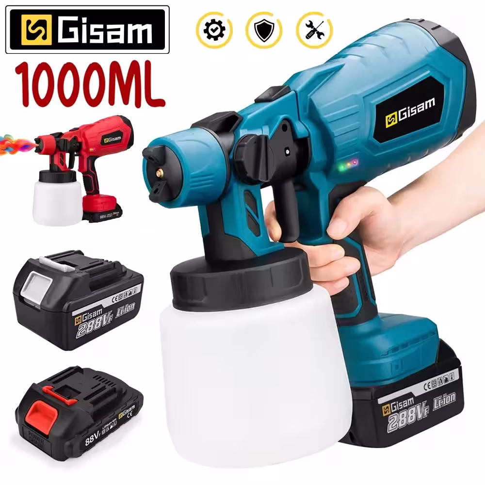 Gisam 1000ML Sprinkler électrique sans fil HVLP Pulvérisateur de peinture Makita 18V