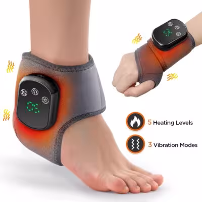 Electric foot and ankle massage device with heating and vibration