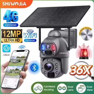SHIWOJIA 36X ZOOM 12MP 4G SIM Saulės Kamera Lauko 360° Belaidė WiFi Akumuliatoriaus Saugos Kamera