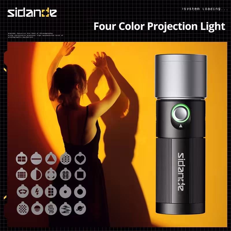 Lampe de poche SIDE 10W avec projection quatre couleurs et batterie 8400mAh