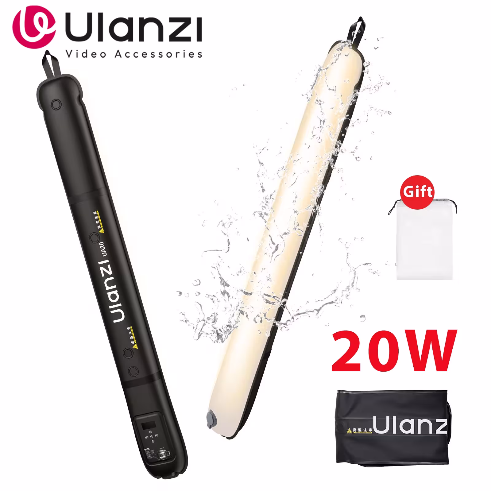 Ulanzi UA20 20W Bi-Color Inflatable Tube LED Video Light Wand Foldable