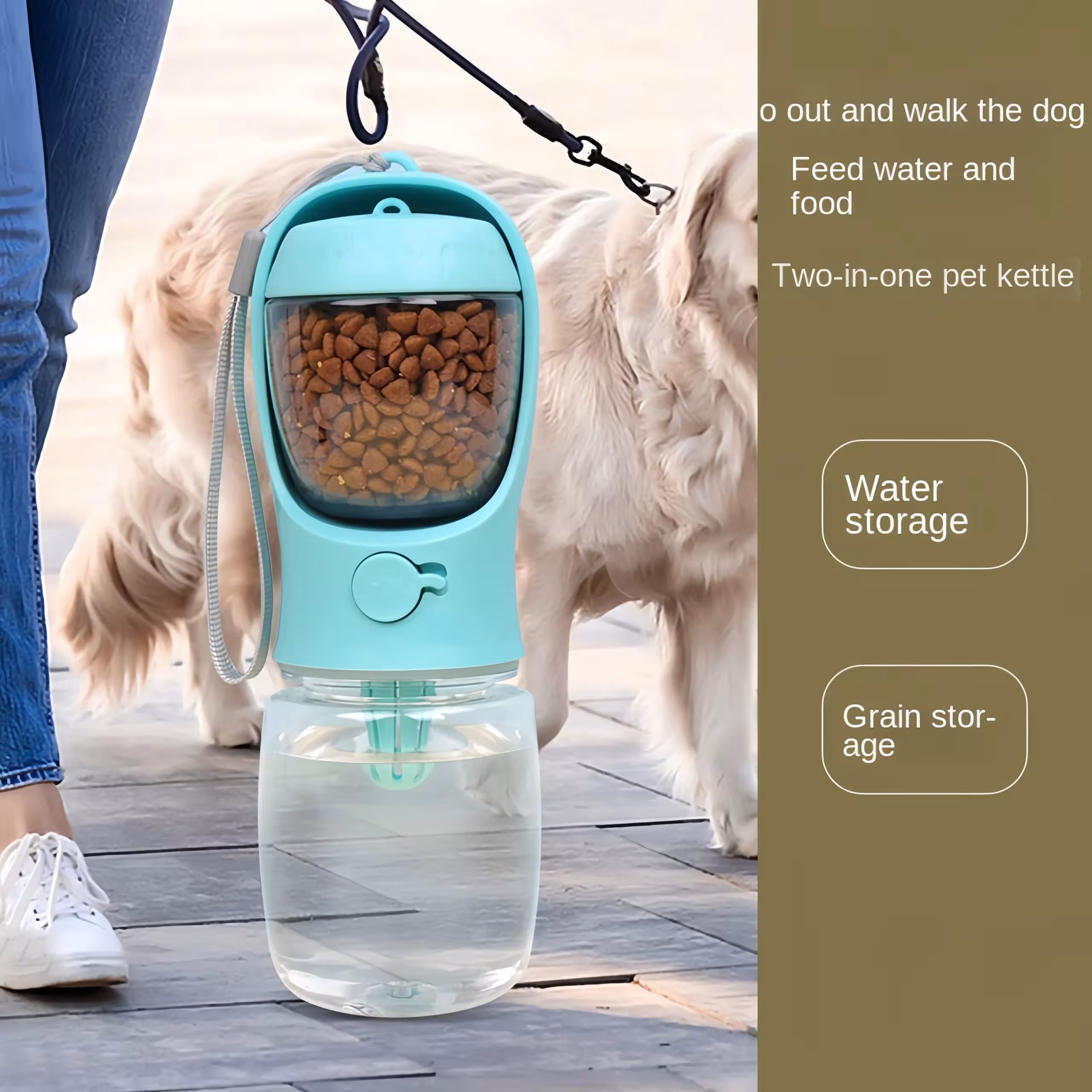 Gourde portable pour chien et chat avec compartiment de stockage pour nourriture et eau pour les voyages
