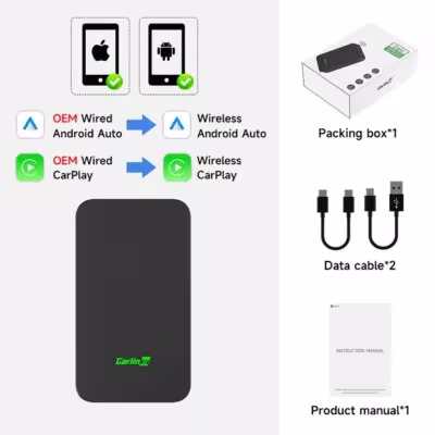 Carlinkit 5 2air bevielė CarPlay Android Auto 2in1 adapteris 5.8GHz WiFi BT5.0