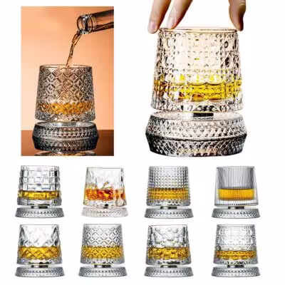 2 unidades Rotating Whiskey Glass con cristal Base 360 Grados