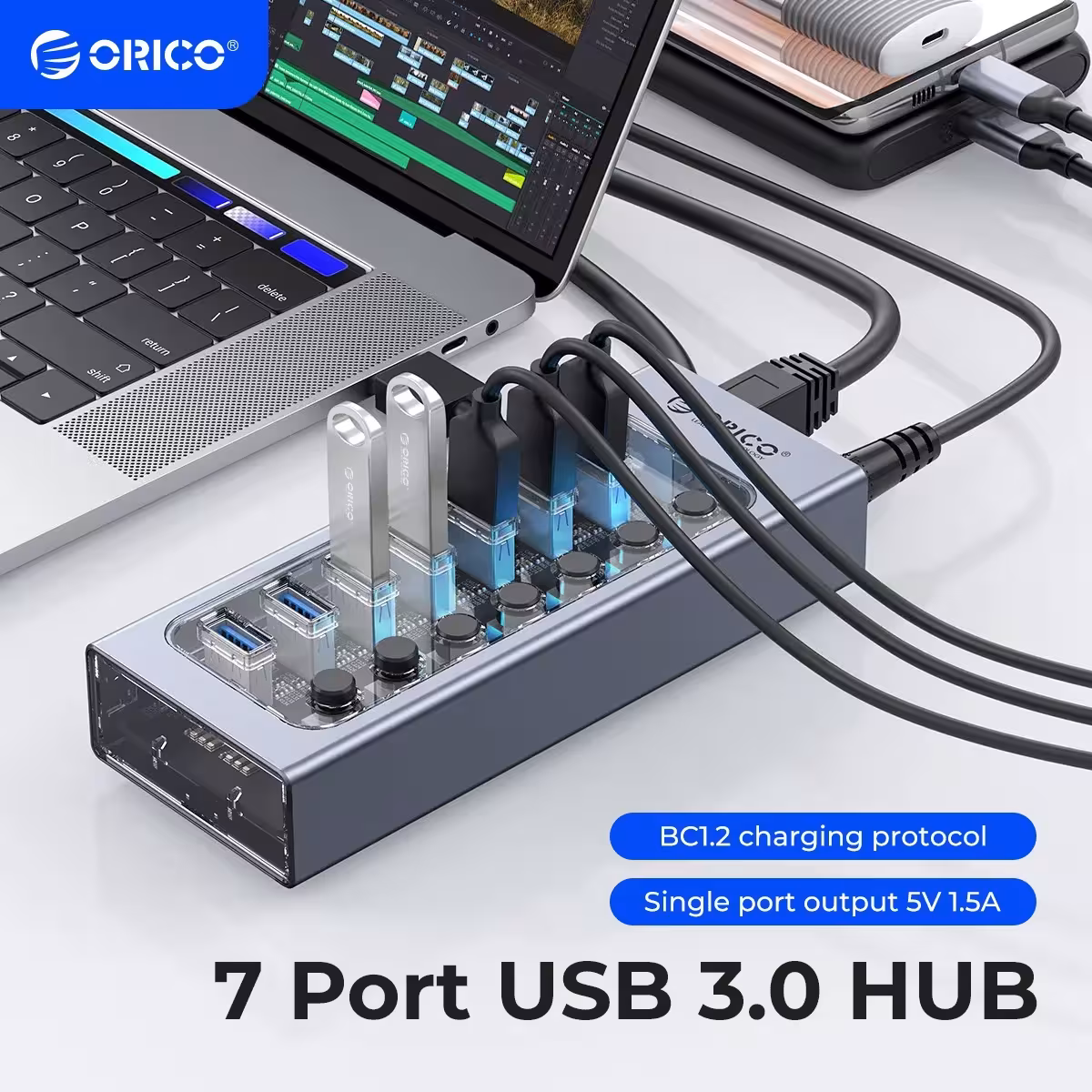 ORICO USB 3.0 HUB 7/10/13/16 ports expansion station with switches 12V
