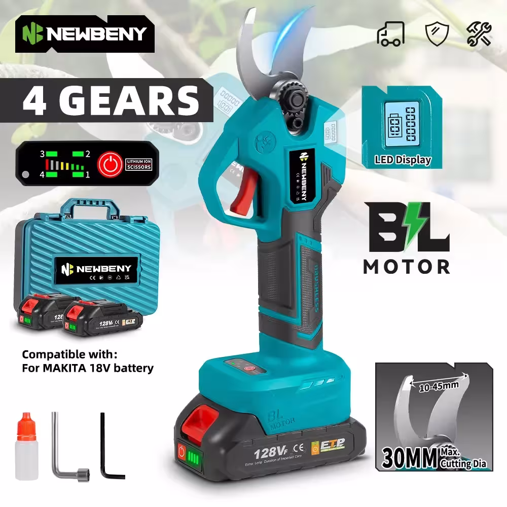 NEWBENY Bevielis Elektrinis Žirklės 4 Pavarų 30mm Sodininkui ir Bonsai 18V