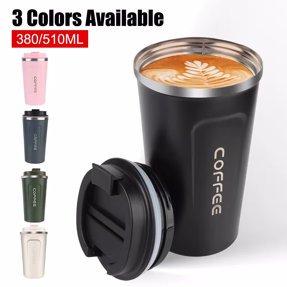 Double wall stainless steel thermos coffee mug 380 510ml leakproof