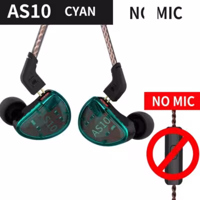 KZ AS10 Cyan 5BA HIFI Bases casque de surveillance de l'oreille avec suppression du bruit