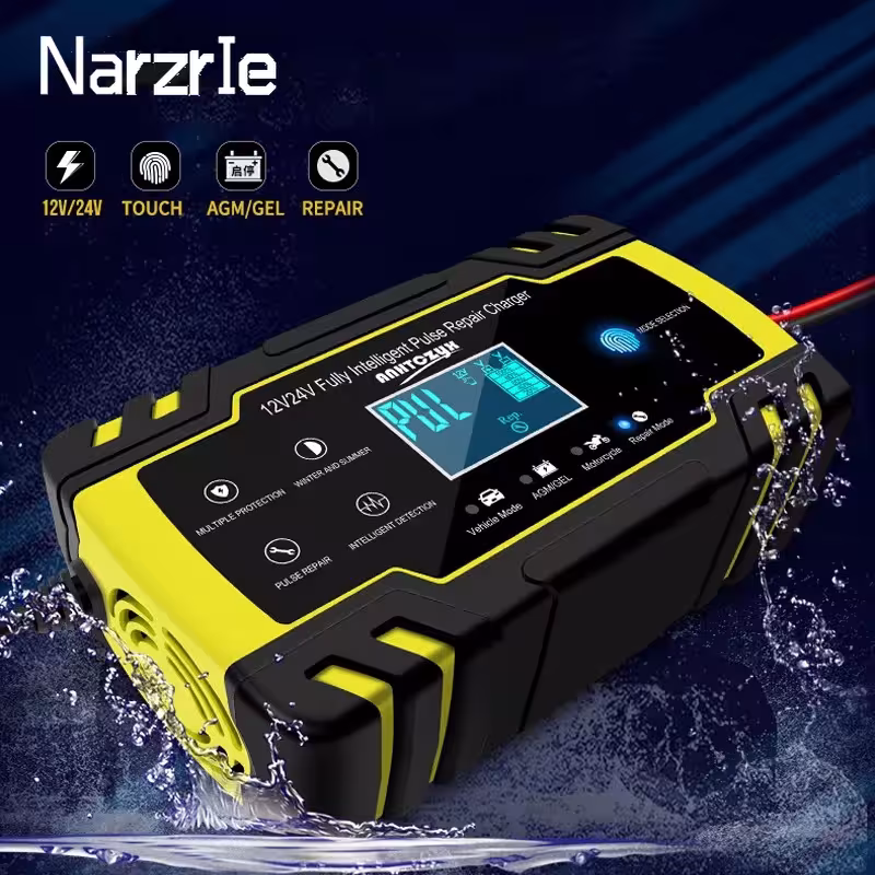 Cargador de batería automático de 12V-24V 8A con pantalla LCD y reparación por impulsos