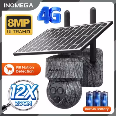 INQMEGA 8MP 4G SIM WiFi cámara solar propulsada al aire libre con detección humana