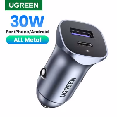 Cargador de coche UGREEN de 30W con dos puertos para carga rápida QC 4.0