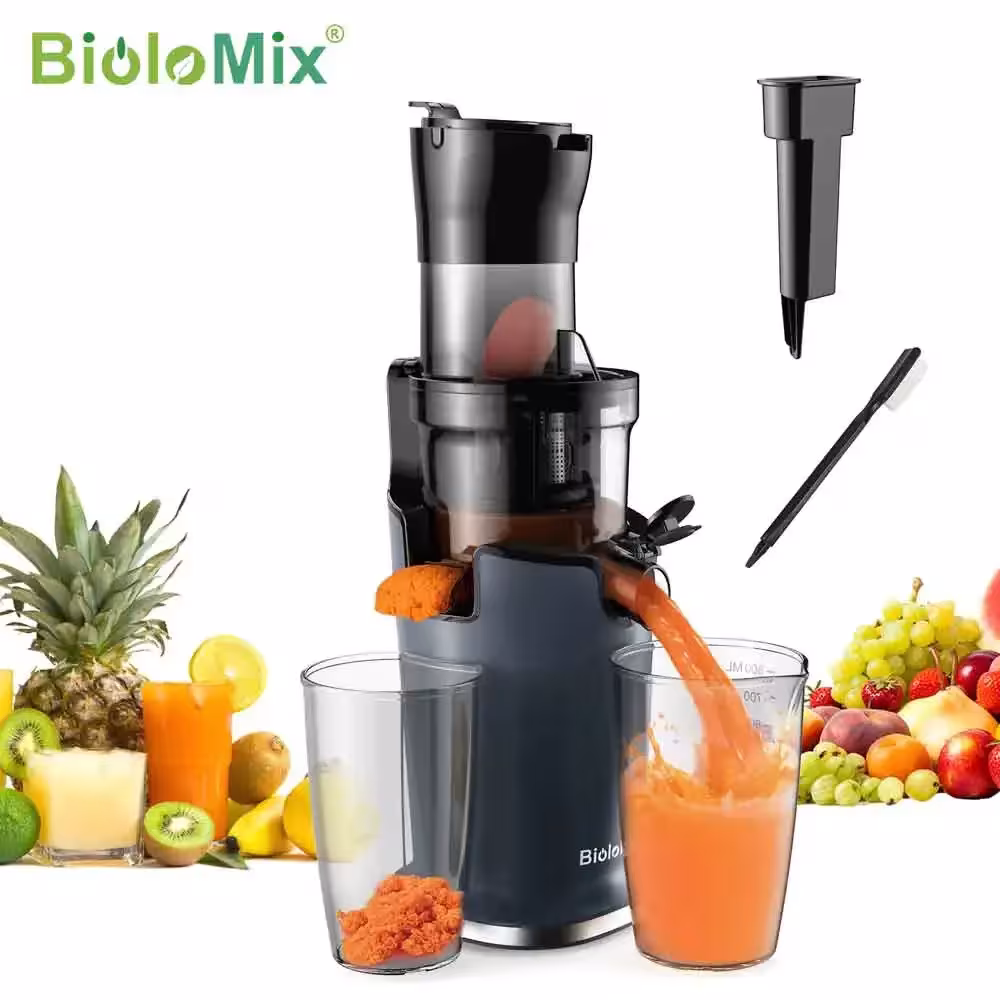 BioloMix 200W šalto spaudimo sulčiaspaudė su 78mm įvadu, sviestas sulčių ekstraktorius