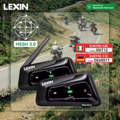 Lexin MeshCom MECH e casco moto interfono Bluetooth per un massimo di 24 persone