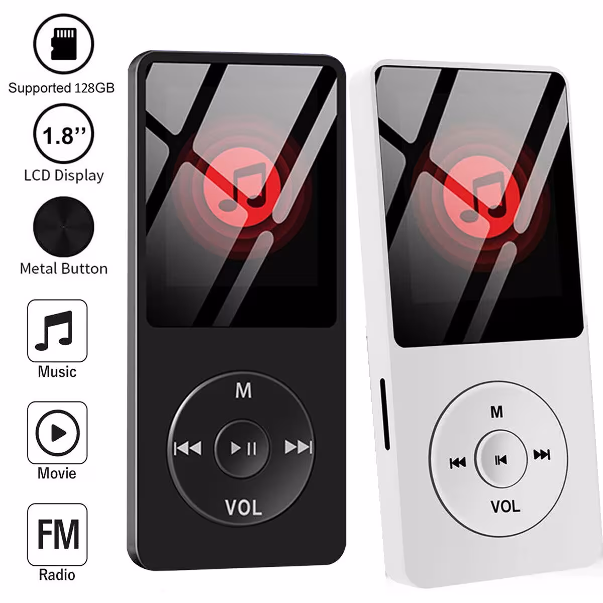 Nešiojamas mini MP3 grotuvas HiFi muzika Walkman 4.0 Bluetooth FM radijas 128GB