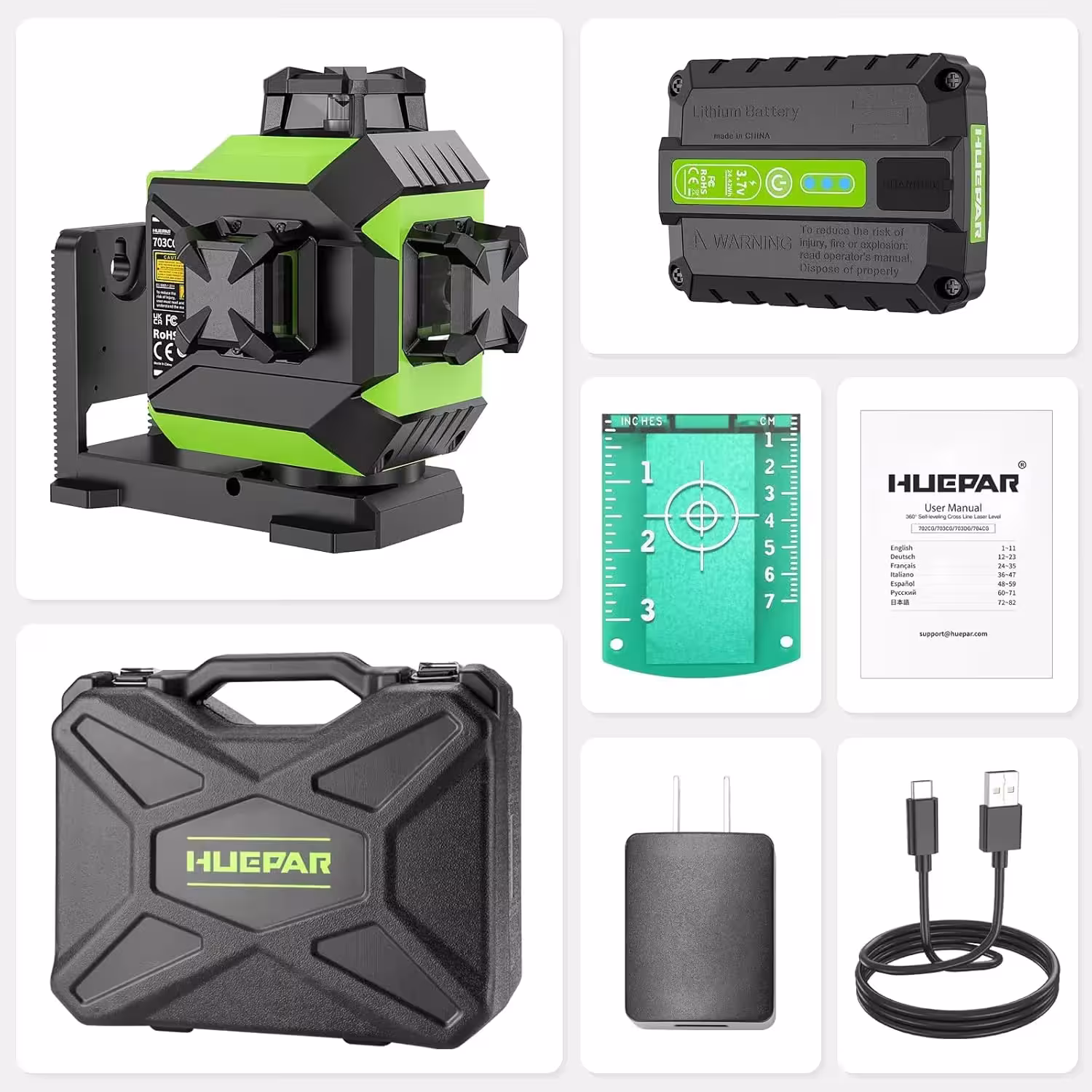 Huepar 703CG 12 linee Nivel laser verde 3D con funzione di stiratura automatica