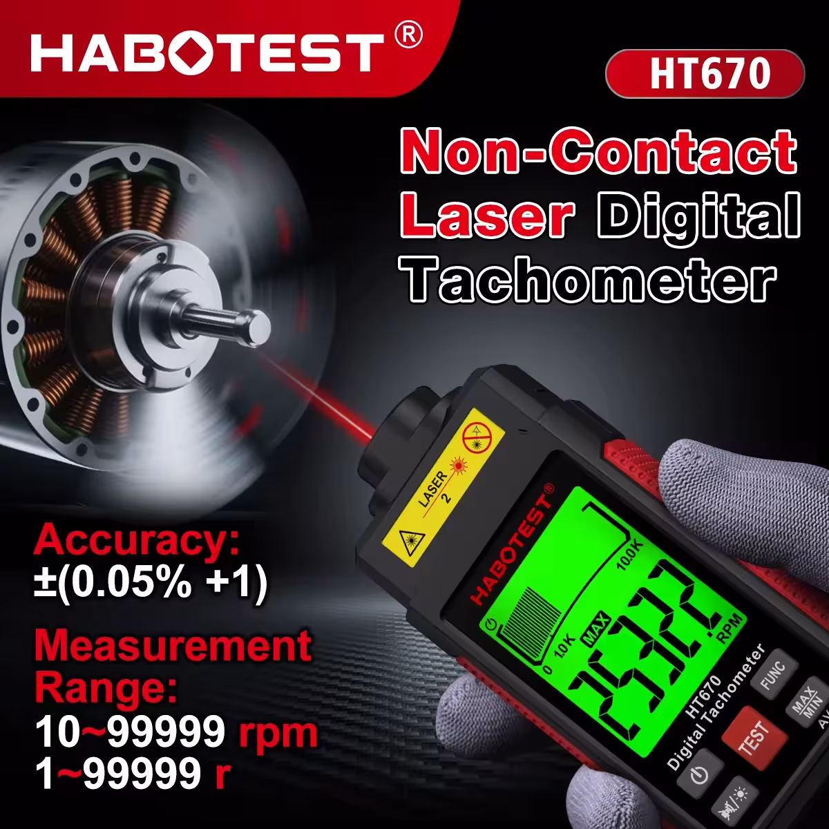 HABOTEST HT670 Calculadora de rotación láser digital 2.5-99999RPM
