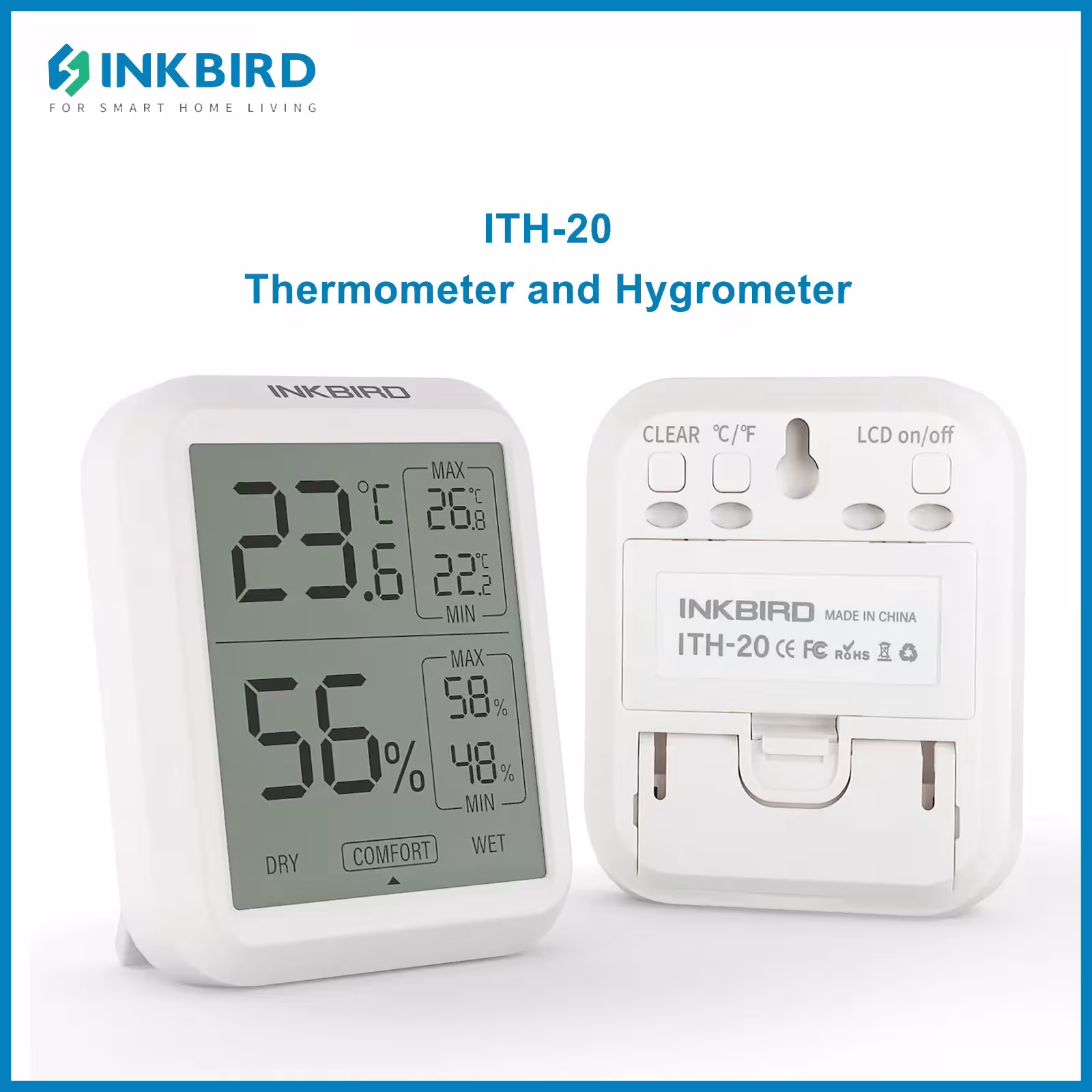 INKBIRD ITH-20 temperature and humidity meter with LCD display