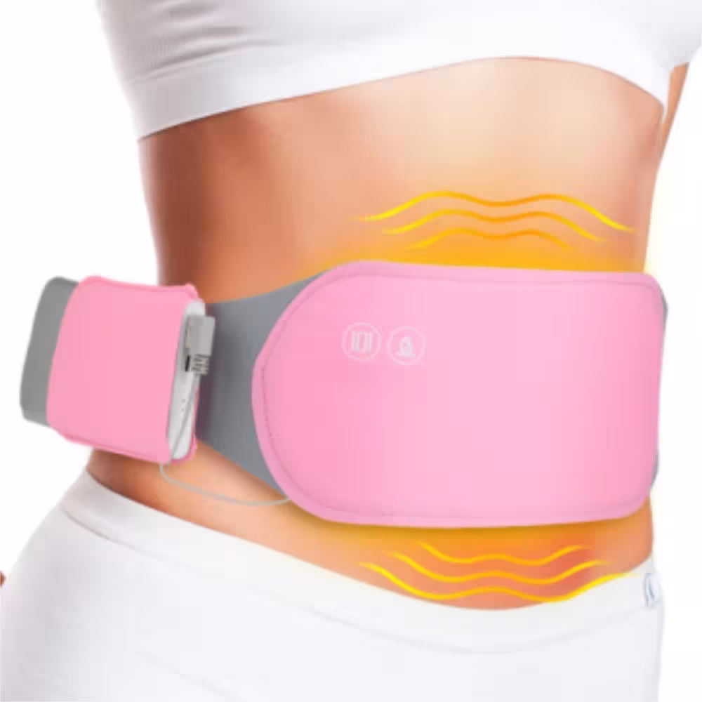 Cinturón térmico menstrual con batería externa USB, 6 vibraciones y 3 niveles de temperatura.