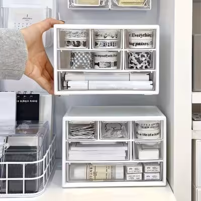 Large capacity plastic office organizer with tool drawer