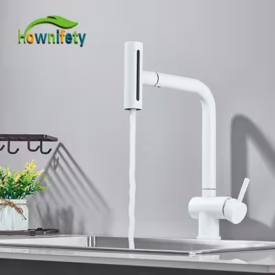 Minimalist White Nickel Kitchen Faucet 360 Degree Rotation 4 Modes