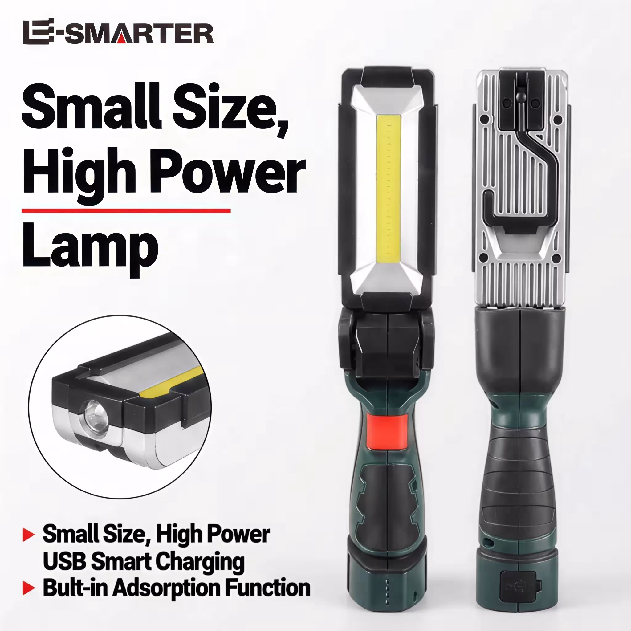 Nešiojama COB LED darbo šviesa su USB įkrova, magnetiniu tvirtinimu ir SOS žibintu