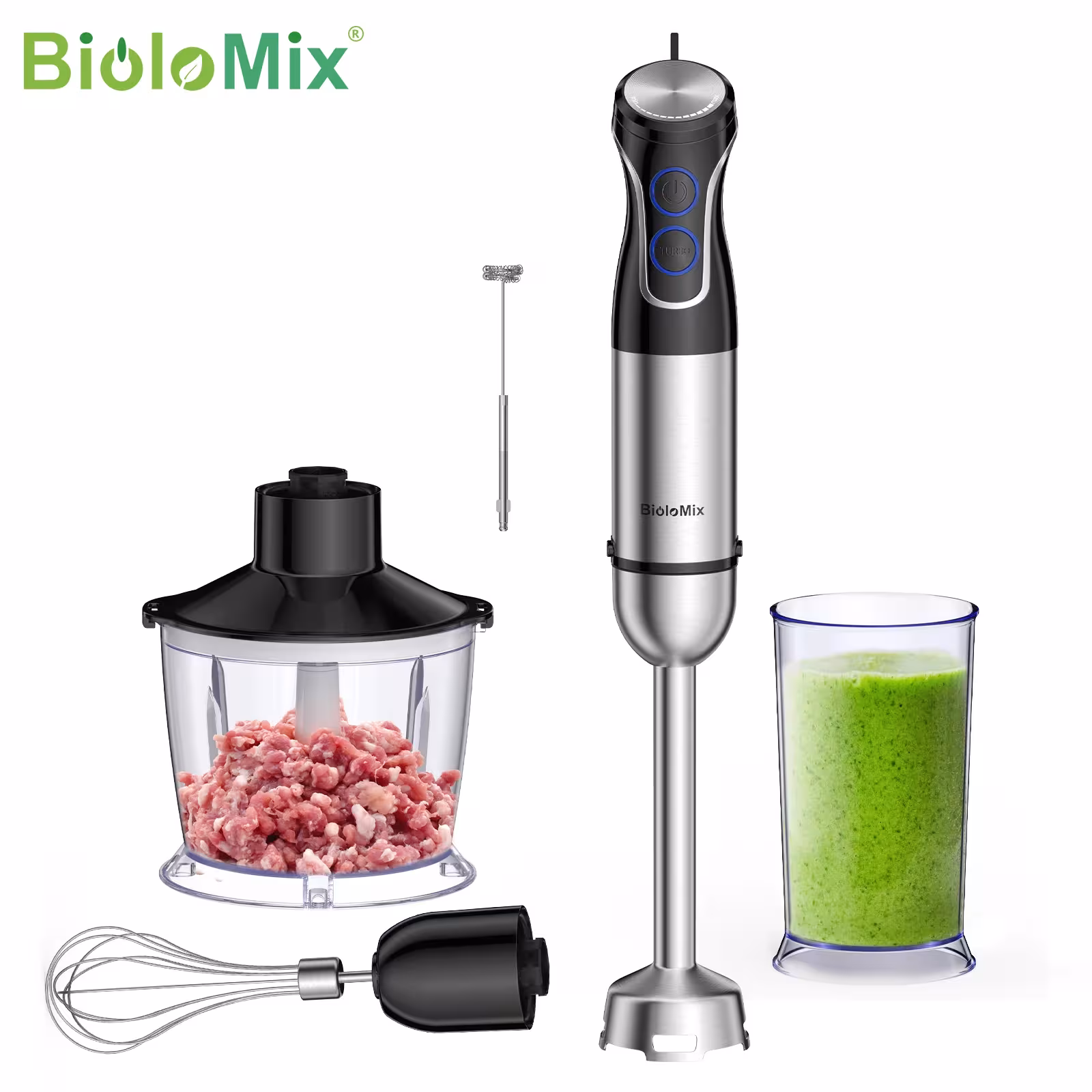 BioloMix 5 en 1 1500W Soporte de mano con acero inoxidable