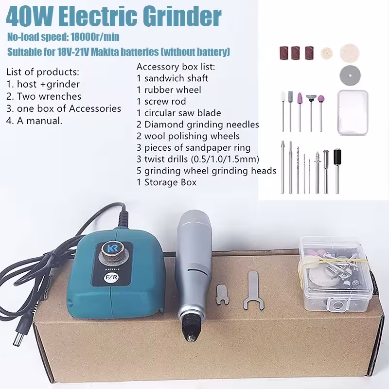 Mini smerigliatrice elettrica da 40W con batteria Makita, 18000 giri/min, corpo in alluminio, velocità regolabile