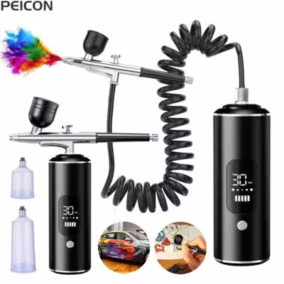 Aérographe portable avec compresseur et écran LED, buse de 0,3 mm