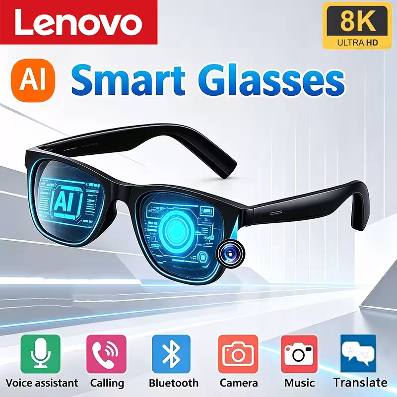 Lenovo AI gafas inteligentes 8K HD cámara de vídeo traductor de voz asistente música Bluetooth